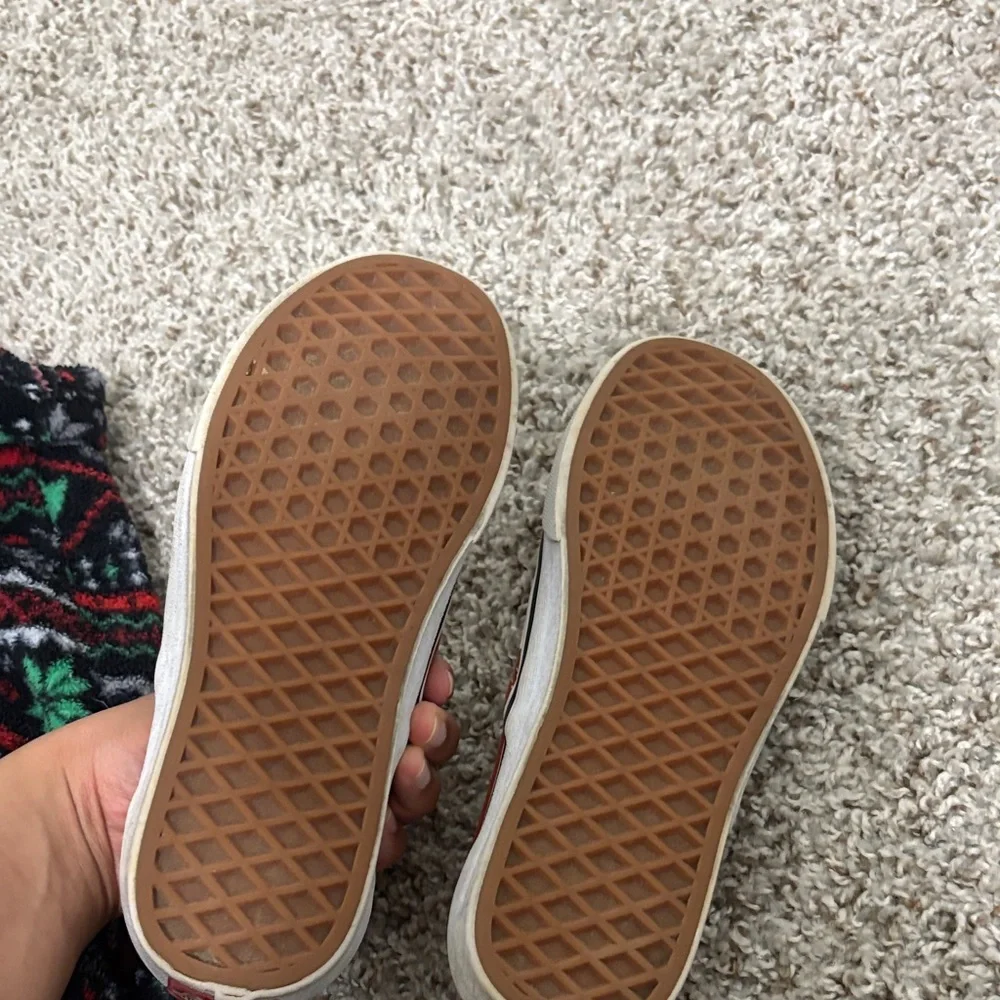 Women’s vans  Red and White Checkered Slip-On Sneakers - Picture 2 of 5